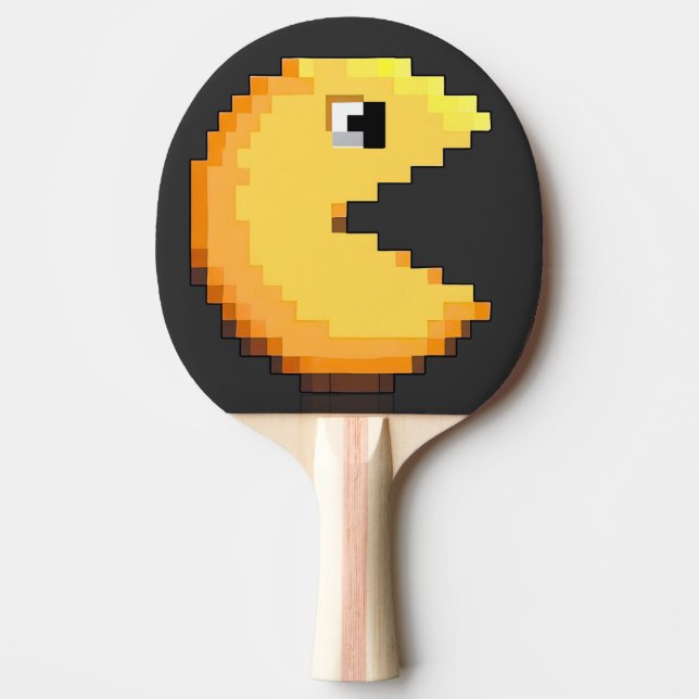 Raquette De Ping Pong  pixel art fanart tribute PacMan jaune noir (Devant)