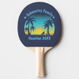 Raquette De Ping Pong Plage tropicale vintage Coucher de soleil d'été Pa