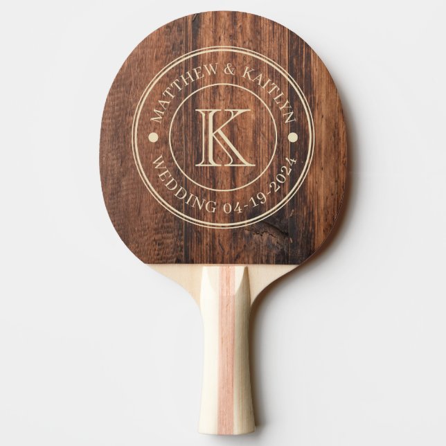 Raquette De Ping Pong Planche à Découper Usée Monogramme de Mariage (Dos)