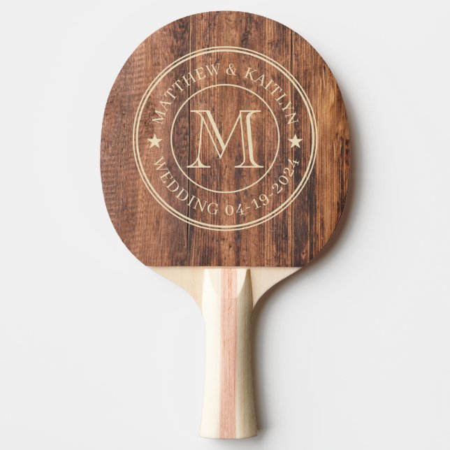 Raquette De Ping Pong Planche à découper usée Monogramme de mariage en é (Devant)