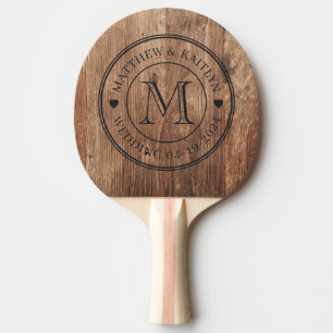 Raquette De Ping Pong Planche de bois flotté en forme de cœur avec monog