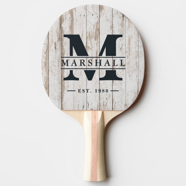 Raquette De Ping Pong Planches de bois blanchies à la chaux Monogramme e (Dos)