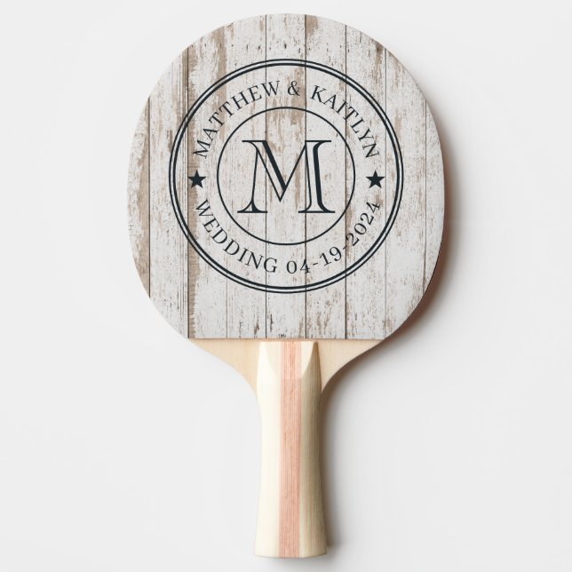 Raquette De Ping Pong Planches de bois blanchies à la chaux Monogramme é (Devant)