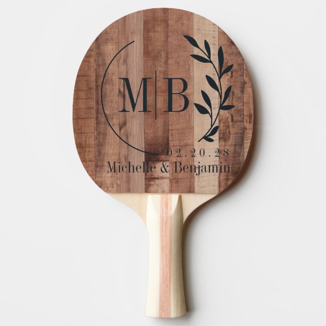 Raquette De Ping Pong Planches de bois de palette Monogramme de mariage  (Dos)