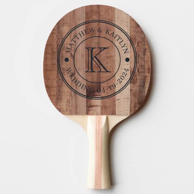 Raquette De Ping Pong Planches de Bois de Palette Monogramme de Mariage (Dos)