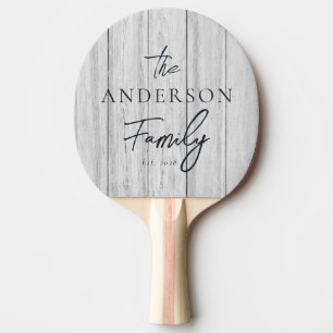Raquette De Ping Pong Planches de bois grises vintage avec nom de famill