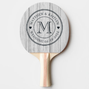 Raquette De Ping Pong Planches de bois grises vintage Monogramme de mari