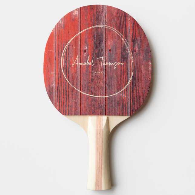 Raquette De Ping Pong Planches de grange en détresse avec nom dans un ce (Devant)
