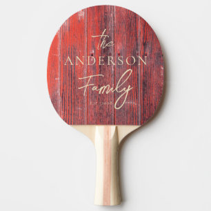 Raquette De Ping Pong Planches de grange en détresse avec nom de famille