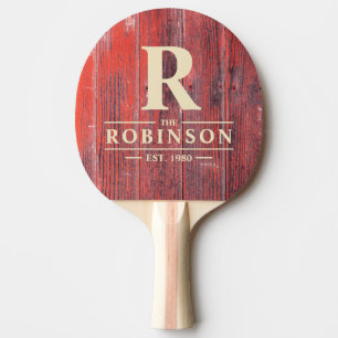 Raquette De Ping Pong Planches de grange en détresse Nom de famille & In