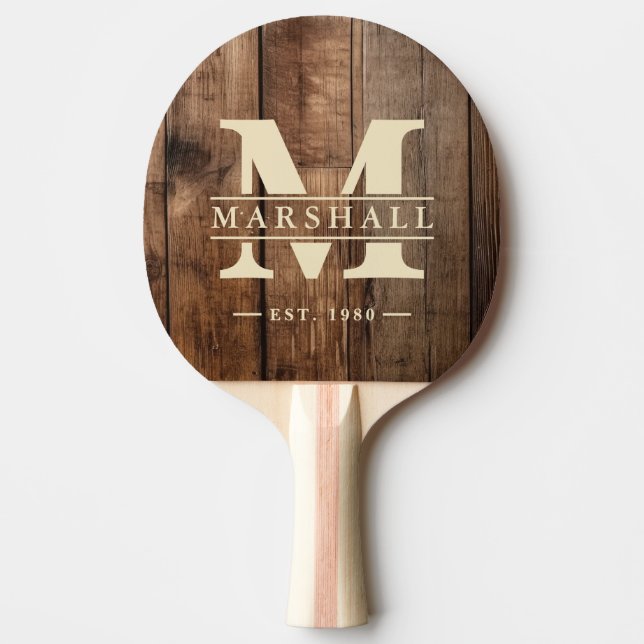Raquette De Ping Pong Planches de plancher de grange Monogramme et nom e (Devant)