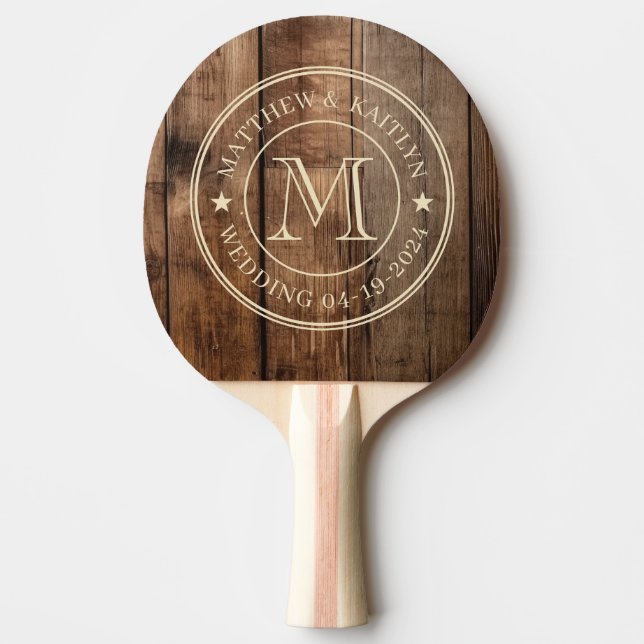 Raquette De Ping Pong Planches de plancher de grange pour mariage monogr (Devant)