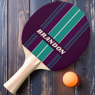 Raquette De Ping Pong Planches de rayures arc-en-ciel violet rétro avec