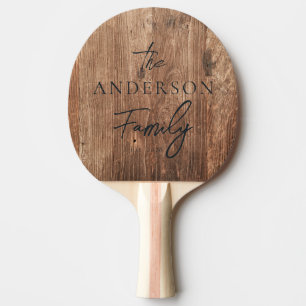 Raquette De Ping Pong Planches en bois flotté avec nom de famille écrit 