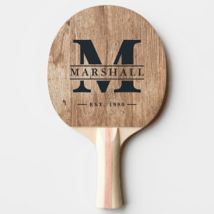 Raquette De Ping Pong Planches en bois flotté Monogramme et nom en surim