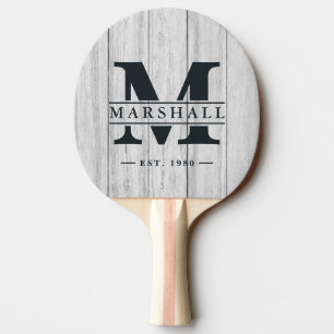 Raquette De Ping Pong Planches en bois gris vintage avec monogramme et n