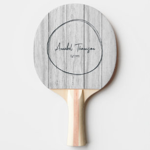 Raquette De Ping Pong Planches en bois gris vintage Nom dans un cercle d