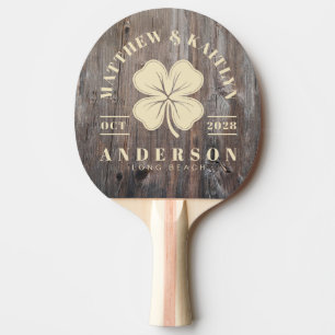 Raquette De Ping Pong Planches Usées Crête de Mariage Trèfle Irlandais