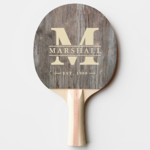 Raquette De Ping Pong Planches Usées Monogramme & Superposition de Nom