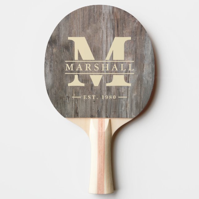 Raquette De Ping Pong Planches Usées Monogramme & Superposition de Nom (Dos)