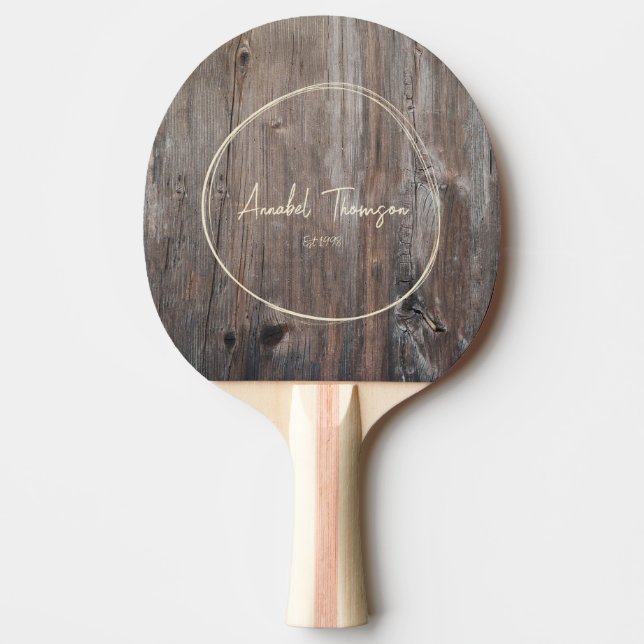 Raquette De Ping Pong Planches Usées Nom dans Cercle Tracé (Devant)