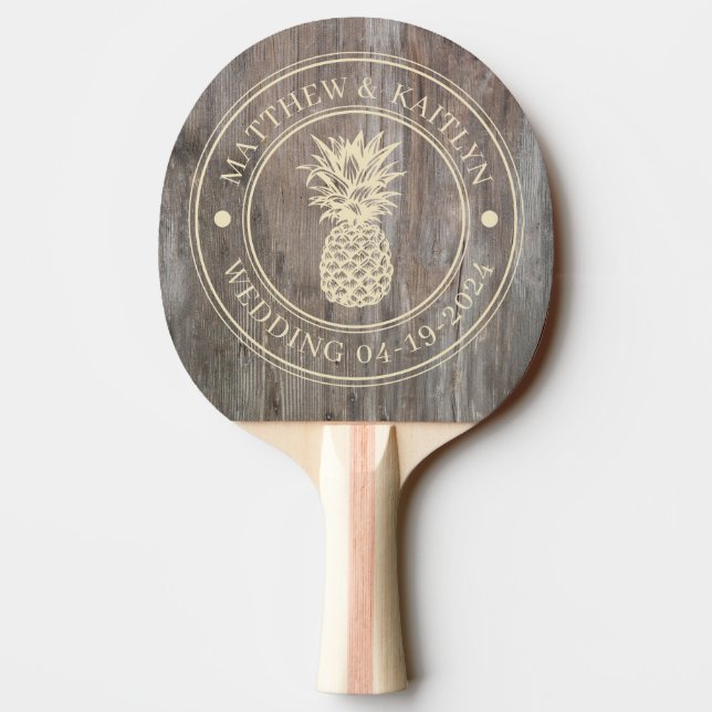 Raquette De Ping Pong Planches Usées Noms de Mariage Ananas (Dos)