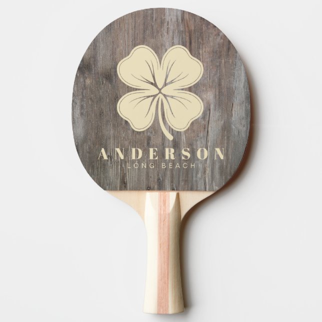 Raquette De Ping Pong Planches Usées Trèfle à Quatre Feuilles avec Nom (Dos)