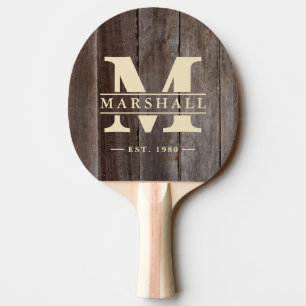 Raquette De Ping Pong Planches Vintage Monogramme & Superposition de Nom