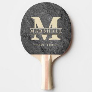 Raquette De Ping Pong Plaque de granit foncé moderne avec monogramme et 