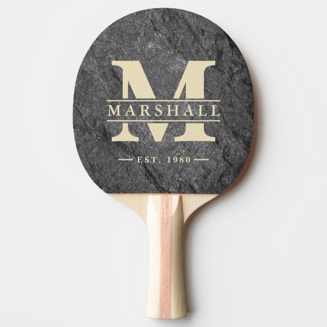 Raquette De Ping Pong Plaque de granit foncé moderne avec monogramme et  (Devant)