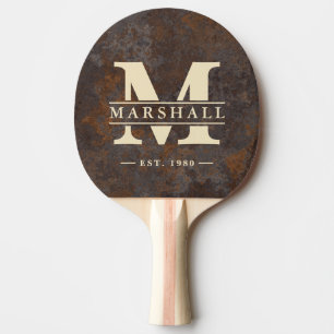 Raquette De Ping Pong Plaque de métal rouillé avec monogramme et nom en 
