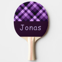 Plum Purple Plaid Monogram Ping Pong Paddle