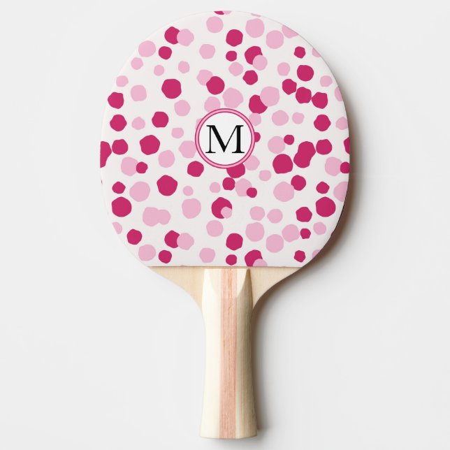 Raquette De Ping Pong Points blancs roses Monogrammes personnalisés Ping (Devant)