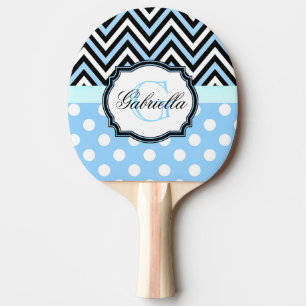 Raquette De Ping Pong Points et bandes bleus mignons