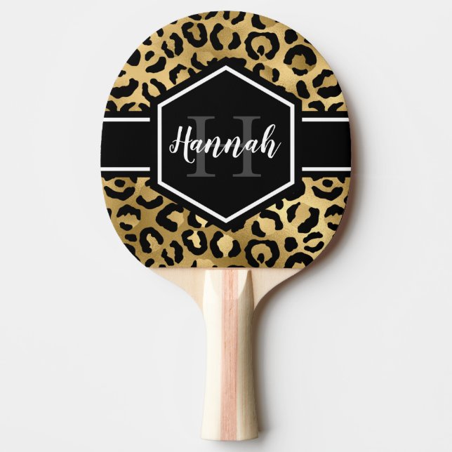 Raquette De Ping Pong Points Monogrammes Gold et Black Leopard (Devant)