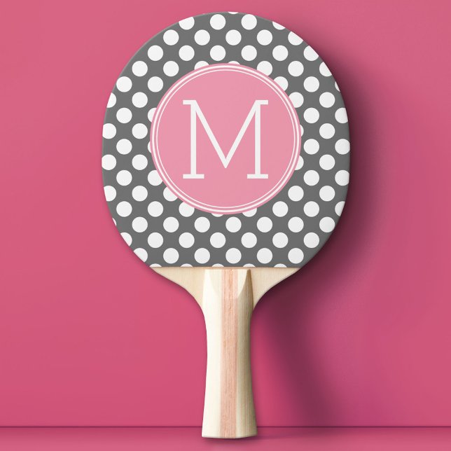 Raquette De Ping Pong Pois Pastel rose et gris avec monogramme personnal (Custom Pin Pong Paddle with Photo Collage)