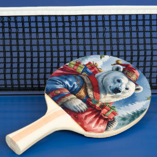 Raquette De Ping Pong Polaire Ours Père Noël Design de Noël