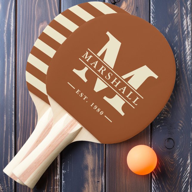 Raquette De Ping Pong Polo Desert Sun avec monogramme et nom en superpos (Créateur téléchargé)