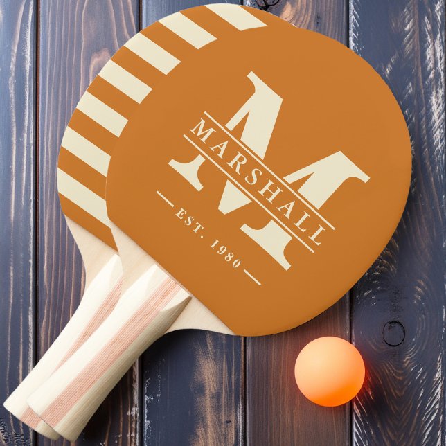 Raquette De Ping Pong Polo Monogramme & Superposition de Nom Couleur Mie (Créateur téléchargé)