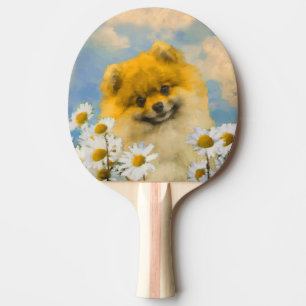 Raquette De Ping Pong Poméranien dans Daisies Peinture - Art Chien origi