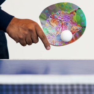Raquette De Ping Pong Portrait coloré Lynx, art abstrait