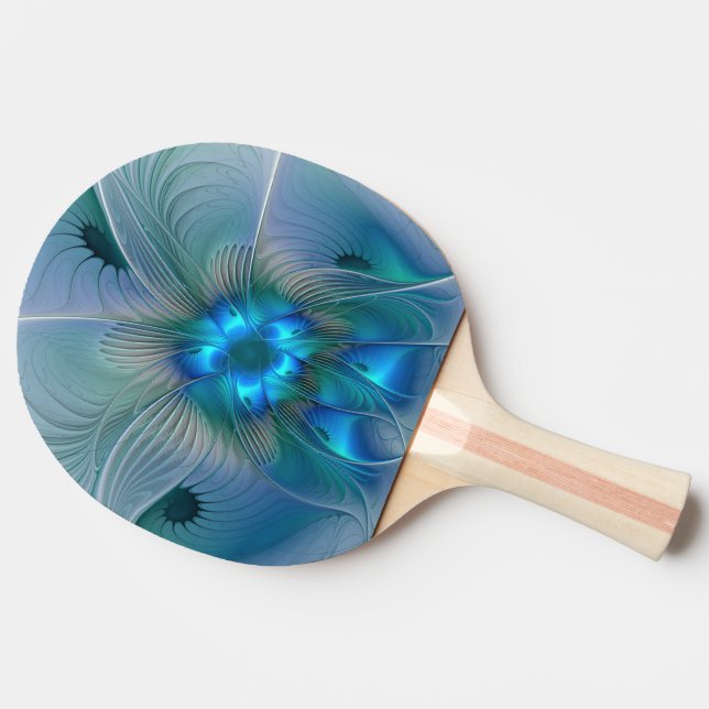 Raquette De Ping Pong Position, Abstrait bleu turquoise fractal (Côté)
