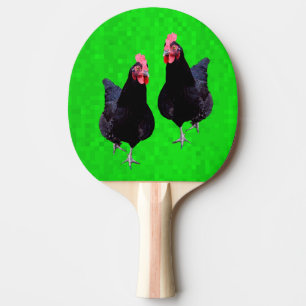 Raquette De Ping Pong Poulet Noir Sur Vert,