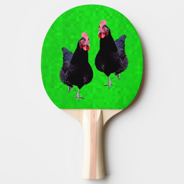 Raquette De Ping Pong Poulet Noir Sur Vert, (Devant)
