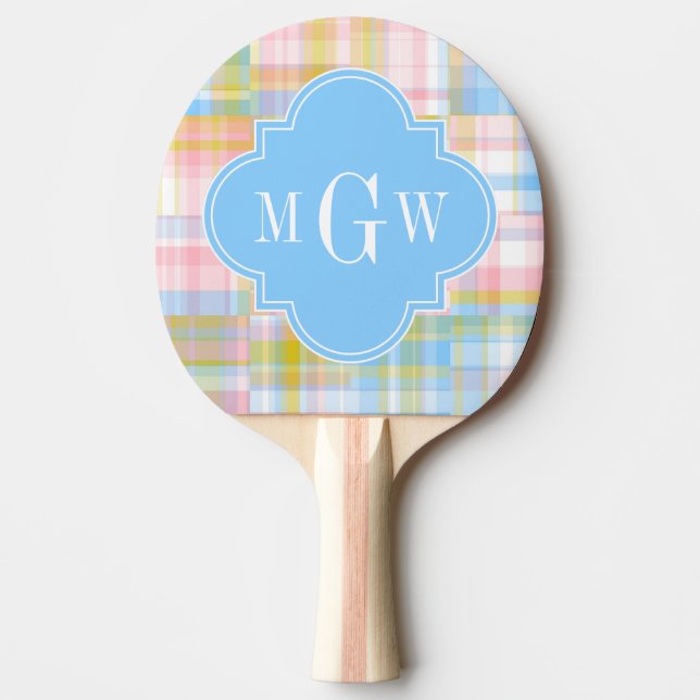Raquette De Ping Pong Preppy Patchwork Madras Pastel Quatrefoil Initials (Devant)
