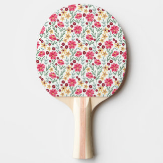 Raquette De Ping Pong Pretty Pink and Yellow Vintage Floral Pattern