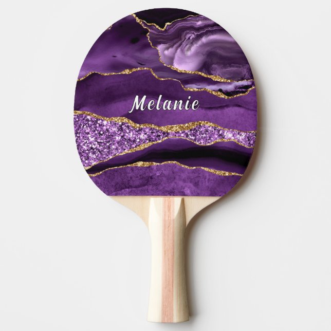 Raquette De Ping Pong Purple Gold Parties scintillant Nom personnalisé P (Devant)