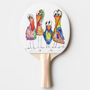 Raquette De Ping Pong Quatre Beaux Oiseaux Whimsical Colorés