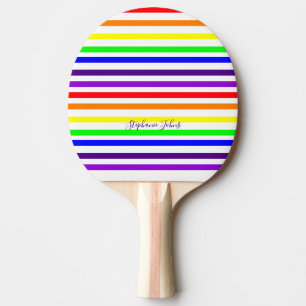 Raquette De Ping Pong Rainbow Color Stripes Nom personnalisé Bridesmaid