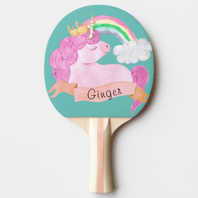 Raquette De Ping Pong 🌈 Rainbow Unicorn Nom personnalisé (Devant)